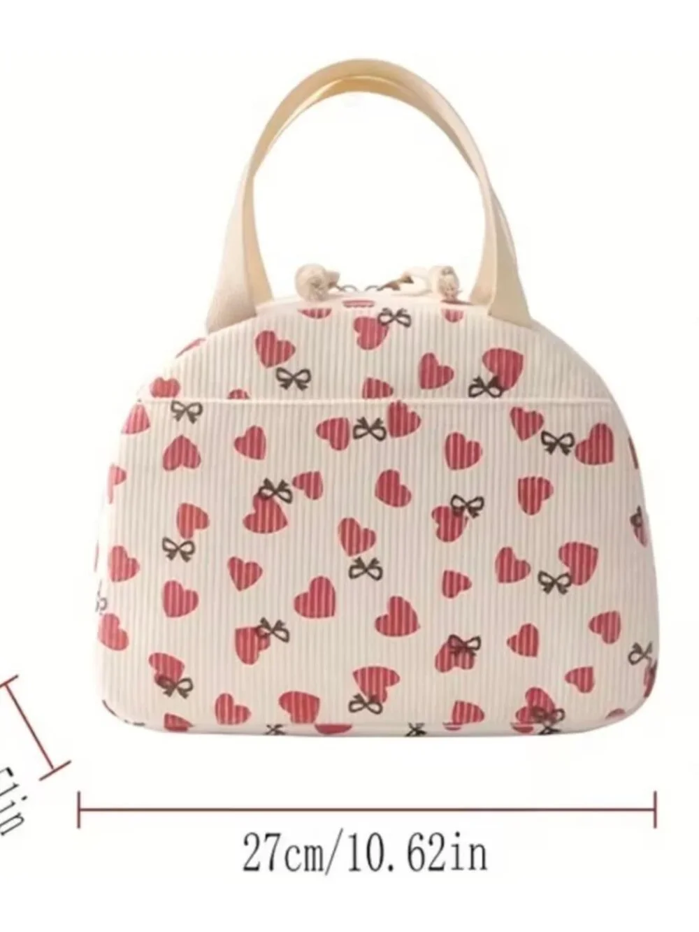 Insulated Heart Lunch Bag Container School Work Travel Cream Corduroy NEW